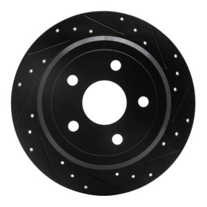 Jeep Wrangler Brake Rotor (1) - Rear Right - R1 Concepts - Drilled & Slotted - Black - `07-`18